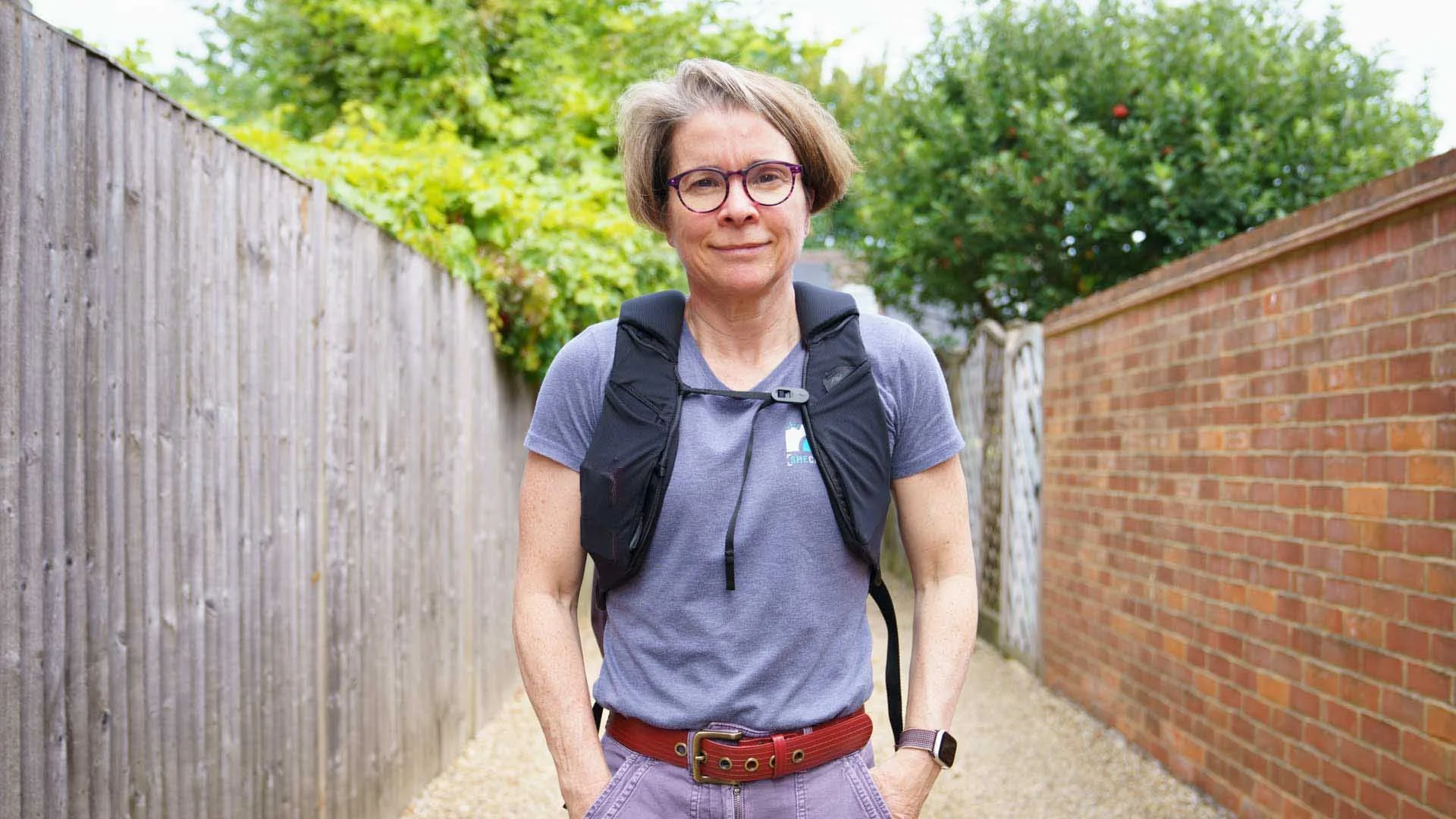 The top sternum strap is at its highest setting here. The second strap is tucked into a strap pocket. There’s an optional waist belt available - the same one as comes with the 45L Outdoor Backpack.