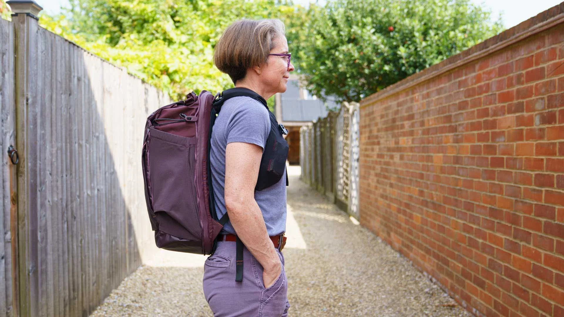 The Peak Design Outdoor Backpack 25L sits in a nice position on my back, just above my backside.