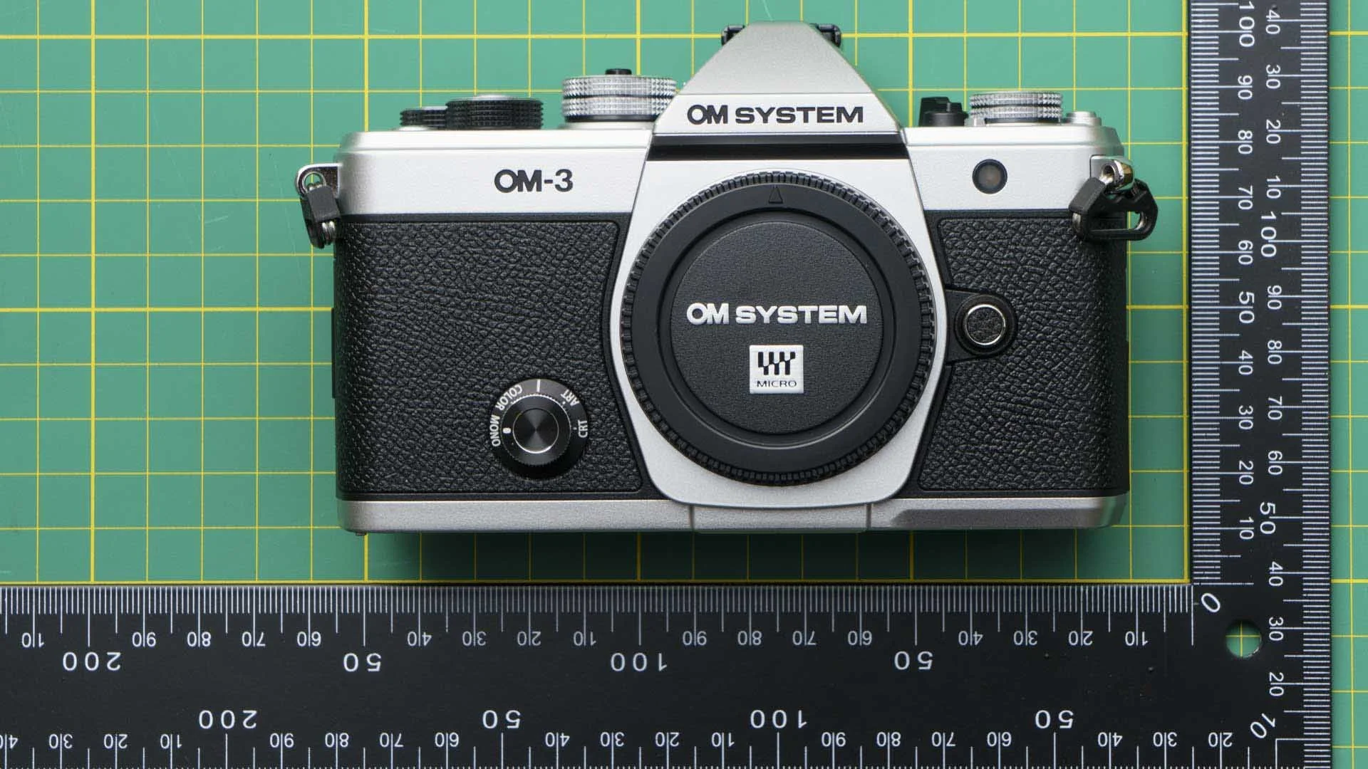  The OM System OM-3 seen here is a similar size to the Olympus OM-1 film camera from 1972. 