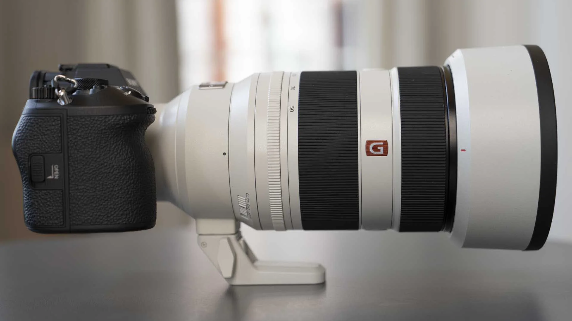  The Sony FE 50-150mm F2.0 GM with its lens hood ready for action on the Sony A9 III. 
