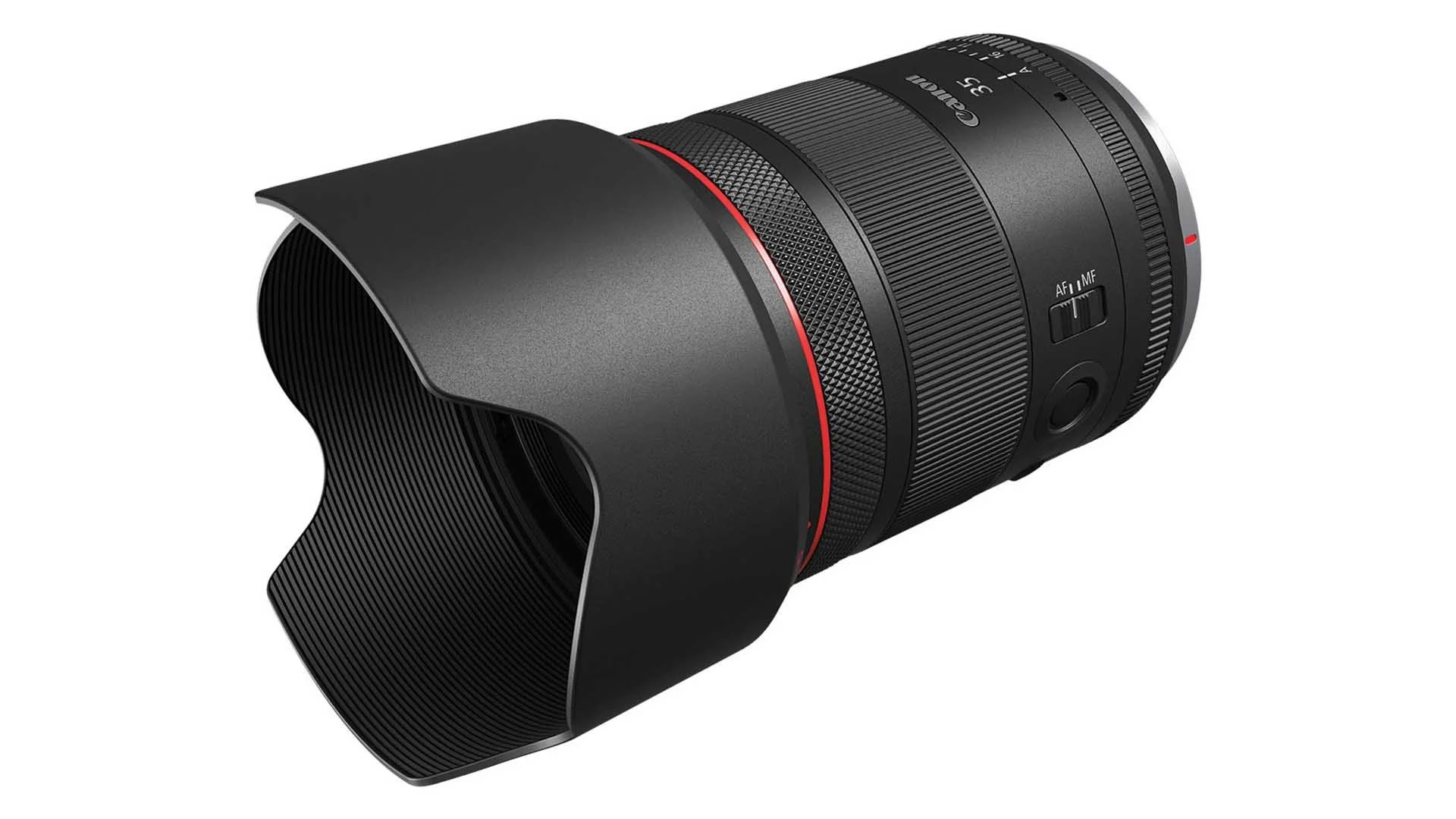  The Canon RF 35mm F1.4L VCM is supplied with the EW-73F lens hood and has a control/manual focus ring as well as an aperture ring, but the aperture ring only operates in video mode. 