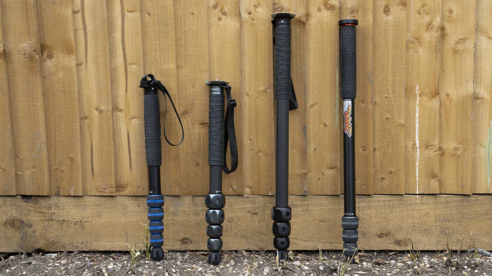  From left to right, the 3 Legged Thing Taylor 2.0, Alana, Lance and Trent 2.0, all shown at their shortest lengths: 44.1 cm / 17.4 in, 44.8 cm / 17.6 in, 61.4 cm / 24.2 in and 65.5 cm / 25.78 in respectively. 