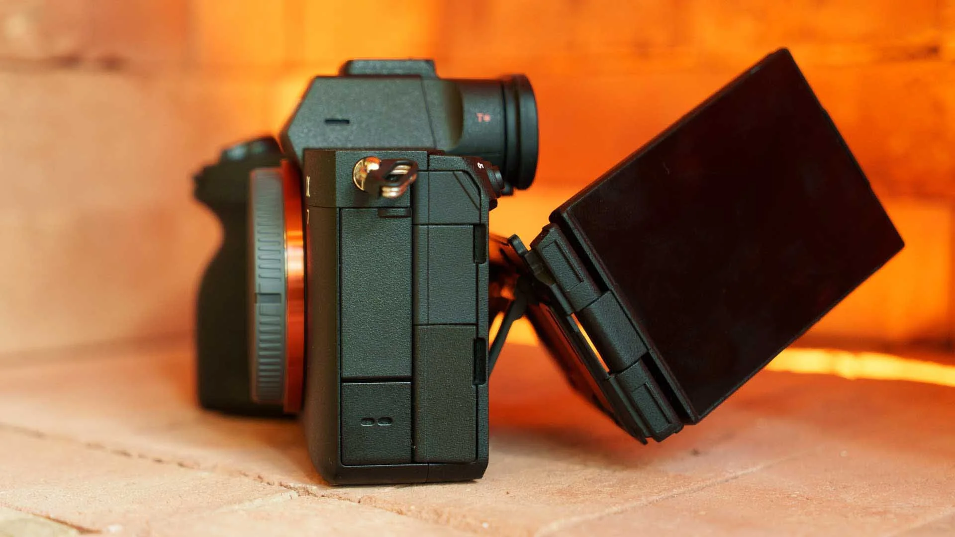 The Sony A7 V’s screen can tilt up or down behind the camera body, or be flipped out to the side and rotated.