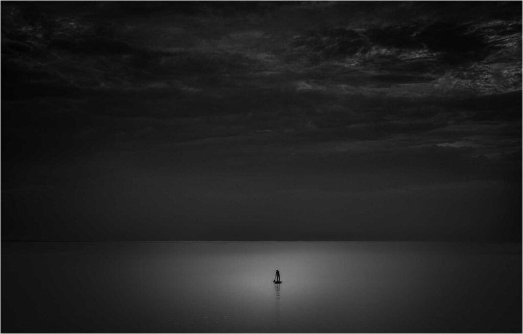 Bearcat sprawls along a tree branch against a clear blue sky, eyes closed and limbs hanging loosely.